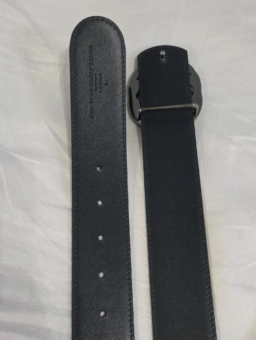 Gucci Reversible Gray Monogram GG Leather Belt with Silver Double G Buckle